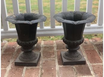 Pair Of Two Cast Iron Urns