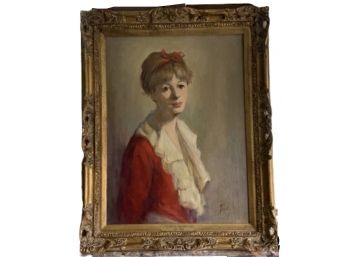 Beautiful Oil On Canvas Painting Portrait Of Woman  In Red- The Kent Art Association 1986 Signed By Artist, Nancy Reilly - Framed In Beautiful Gilt Carved Wooden Frame