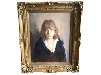 Original Oil On Canvas Of Woman In Black Coat, Signed By Artist, Nancy Reilly - Framed In Beautiful Gilt Carved Wooden Frame