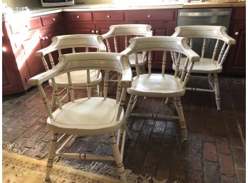 Five Wooden Barrel Back Spindle Chairs
