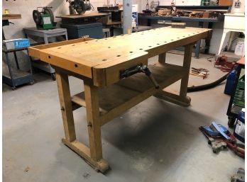 Beautiful Wooden Workbench With Two Vises