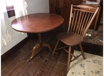 Vintage Pedestal Table And Spindle Back Chair