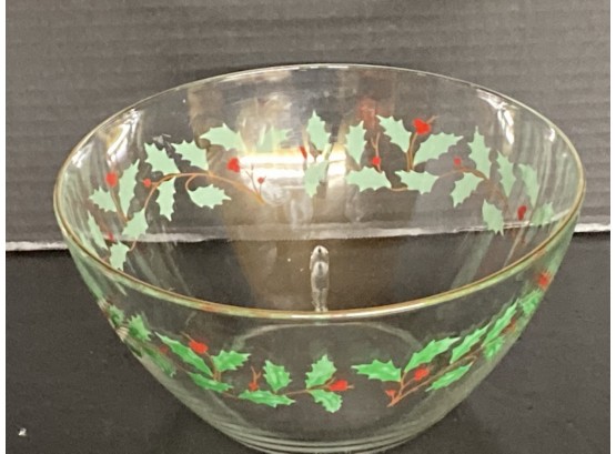 Vintage Arcoroc  Christmas Holly Bowl 9 Inches In Diameter Marked Arc Made In France