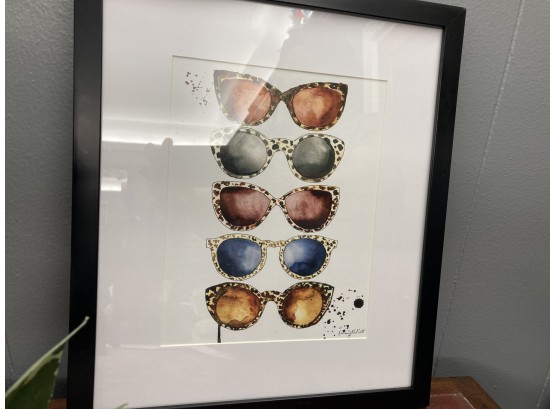 Signed Kelsey McNatt Framed Print Modern 'Glasses' (15 1/2 Inches In Length X 13 Inches)