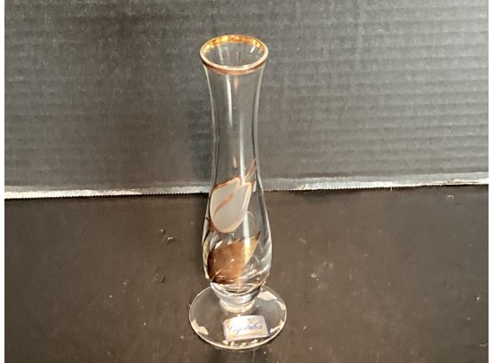 Vintage Hand Painted Bohemia Crystal Footed Bud Vase