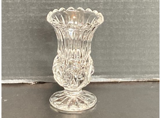Vintage Etched  Crystal Footed Mini Bud Vase