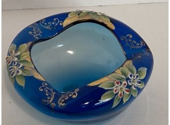 Vintage Bohemian Hand Blown Cobalt Blue Glass Bowl (Original Label)