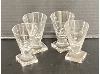 Set Of Four (4) Cambridge Glass Company Square Short Glasses -  Thick Square Platform Base 1949-mid 1950's