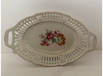 Vintage Germany US Zone Floral Oval Reticulated Bowl