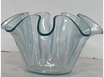 Vintage Blue Glass Ruffle Bowl