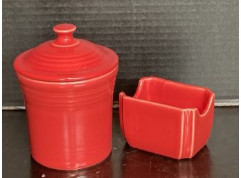 Homer Laughlin Fiesta Ware Canister And Open Square Sugar  (Note Bottom Of Canister)