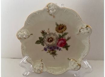 Vintage Rosenthal Germany Moliere Porcelain Footed Dish Multicolor Floral Design, Pierced Work, Gold Trim