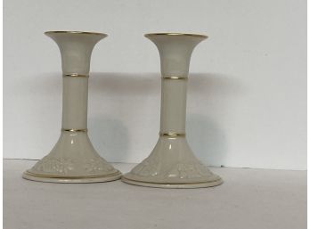 Vintage Pair Lenox  USA Fruits Of Life Candle Stick  Holder  7.5 Inches Tall - Manufactured In 1989