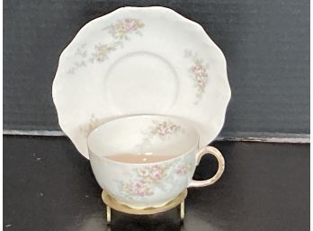 Antique French Limoges Jean Pouyat Floral Teacup And Saucer