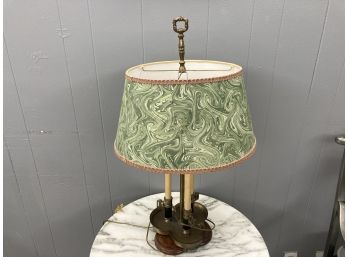 Vintage Candlestick Lamp Green Shade Wood And Brass Base (1950's)