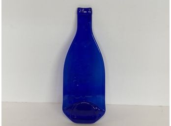 Vintage Depression Era Cobalt Blue Flattened Glass Bottle Shaped Spoon Rest