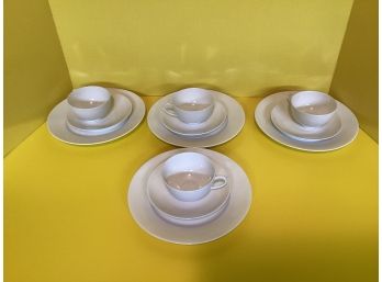 Vintage 12 Piece  French Limoges White Lunch Set:  Cup, Saucer, And Lunch Plate