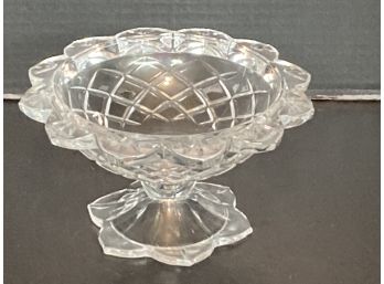 Vintage Etched Glass Open Flower Base Footed Candy Dish (8 Inches In Diameter)