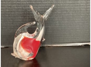 Vintage Murano Art Glass Red And White Angel Fish Chip On Fin