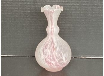 Vintage Murano Art Glass Linea Mary Kristall Pink Stripe Bud Vase 7 Inches In Height
