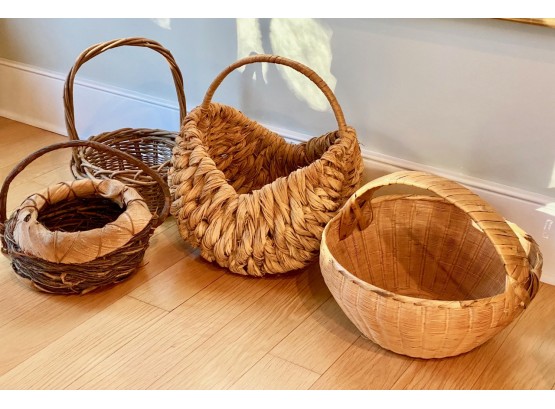 Four Large Woven Handled Baskets (4)