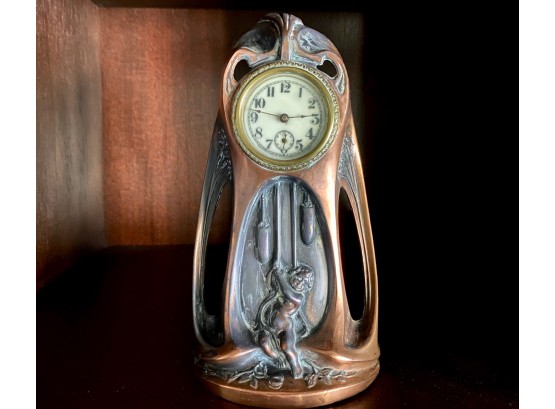 English Art Nouveau Clock In Angel Form