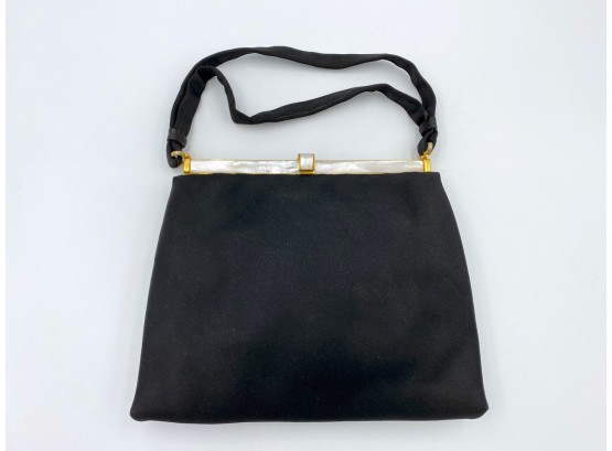 Fasoli Black Satin And Mother-of-Pearl Evening Bag