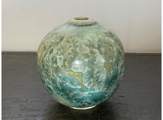 Sage Green Glazed Bulbous Vase, Signed