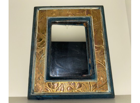 Victorian Embossed Brass & Fabric Framed Mirror