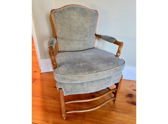 Antique Blue Velvet Maple Open Arm Chair