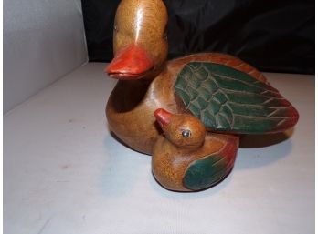 Wooden Duck With Gosling