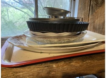 Kitchen Lot Glass, Ceramic, Metal Pans With Extras