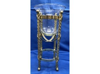 Tall Brass And Glass Candle Stand Like New!
