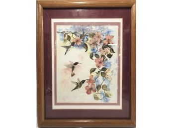 Hummingbirds And Flowers Wood Frame