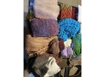 H So Very Cozy Large Lot Of Hats, Scarves And Shawls All Hand Made And Beautiful With A Few Towels Added.