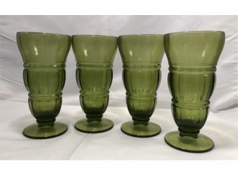Set Of Four Green Glass Parfait Glasses