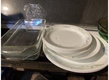 Various Amount Of Corell Plates And 2 Glass Baking Dishes