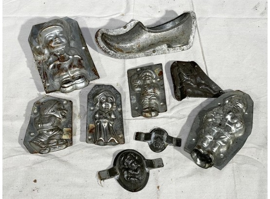A Group Of Antique Tin Chocolate Molds, Some French