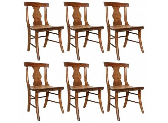 A Set Of 6 Of Antique Scrolled Oak And Cane Side Chairs