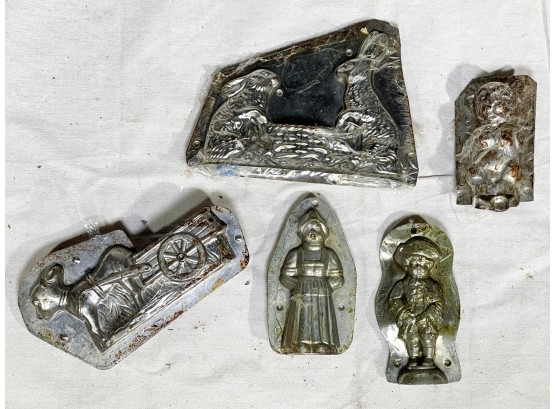 A Group Of Antique Tin Chocolate Molds, Some German