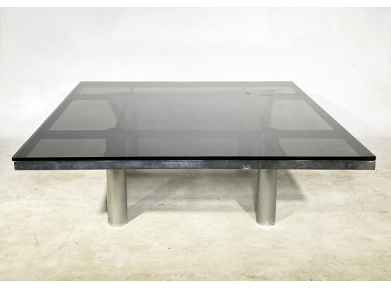 A Sleek Italian Modern Smoked Glass And Chrome Coffee Table By Gavina