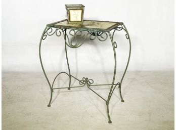 A Vintage Wrought Iron Tole Painted Side Table And Coordinating Planter