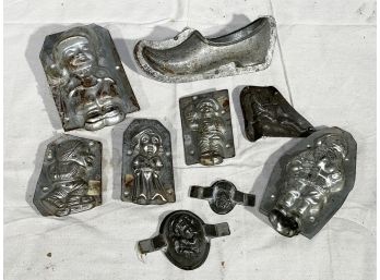 A Group Of Antique Tin Chocolate Molds, Some French