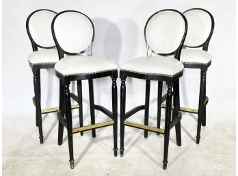 A Set Of 4 Painted Wood And Vinyl Louis XVI Style Bar Stools