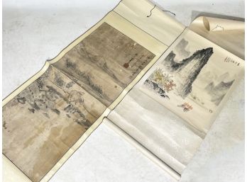 Large Antique Asian Ink Scroll Paintings