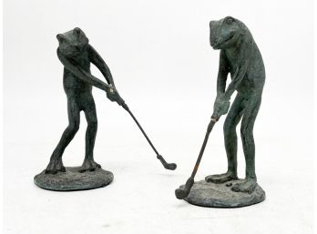 Bronze Figural Golfing Frog Statues