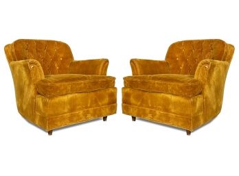 A Pair Of Vintage Mid Century Modern Arm Chairs In Tufted Coureroy