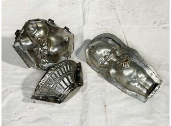 A Group Of Antique German Factory Chocolate Molds - Duck, Basket, Baby