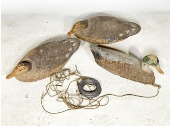 A Trio Of Antique Hand Painted Cork Decoys