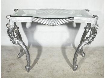 A Glam Hollywood Regency Glass Top Console